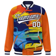 Orange Navy-White Graffiti Tie Dye Ink Paint Varsity Letterman Jacket 3