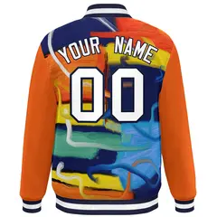 Orange Navy-White Graffiti Tie Dye Ink Paint Varsity Letterman Jacket 4