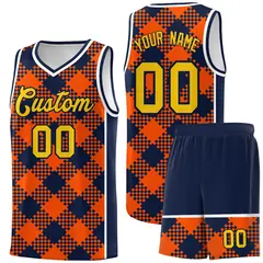 Orange Navy-White Grid Basketball Kits For Team 1