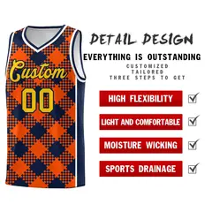 Orange Navy-White Grid Basketball Kits For Team 2