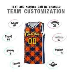 Orange Navy-White Grid Basketball Kits For Team 4