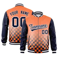 Orange Navy-White Grid Color Block Letterman Raglan Jacket 1