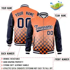 Orange Navy-White Grid Color Block Letterman Raglan Jacket 2