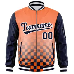 Orange Navy-White Grid Color Block Letterman Raglan Jacket 3