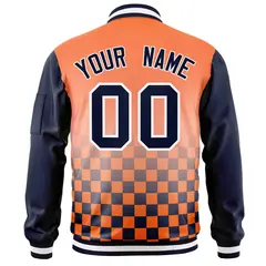 Orange Navy-White Grid Color Block Letterman Raglan Jacket 4