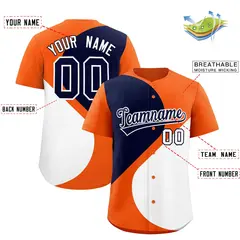 Orange Navy White Half Heart Color Block Baseball Jersey 2