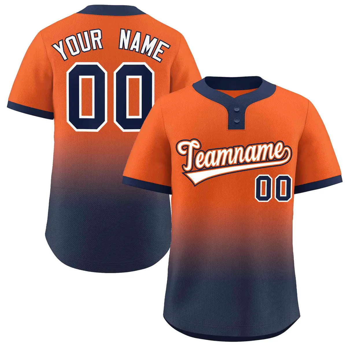 Orange Navy White-Orange Gradient Two-Button Softball Jersey