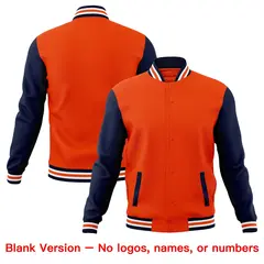 Orange Navy White Raglan Sleeves Full-Snap Letterman Cotton Jacket 6