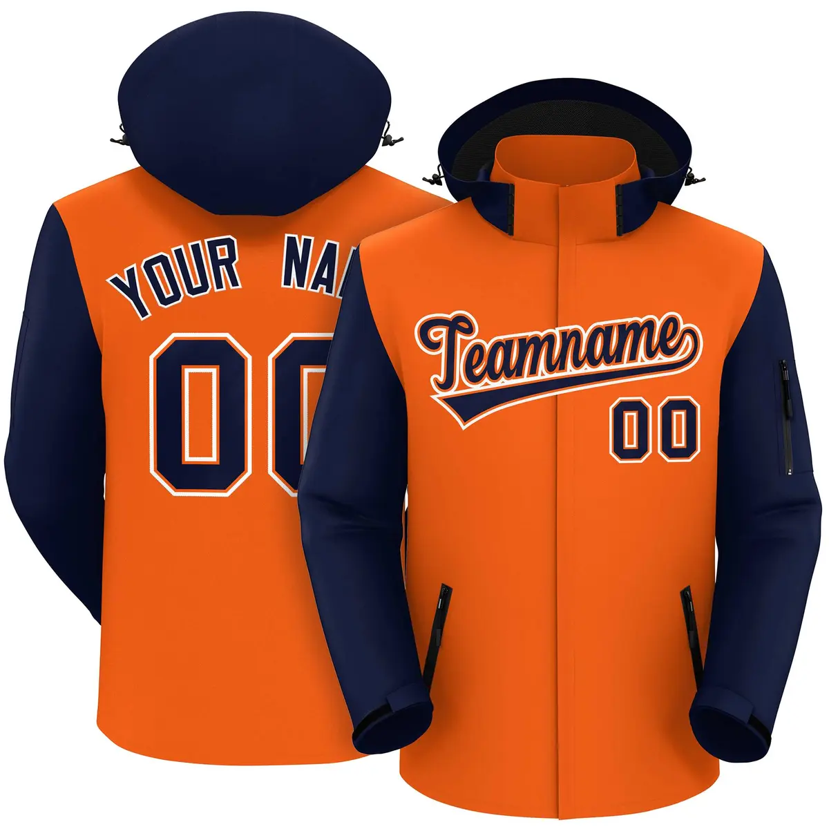 Orange Navy-White Raglan Sleeves Waterproof Jacket