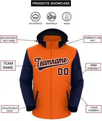 Orange Navy-White Raglan Sleeves Waterproof Jacket 2