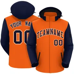 Orange Navy-White Raglan Sleeves Waterproof Jacket 1