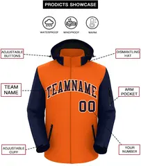Orange Navy-White Raglan Sleeves Waterproof Jacket 2