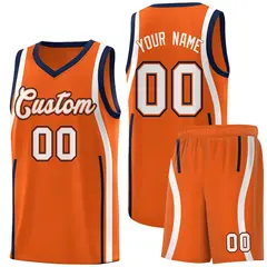 Orange Navy-White Ribbon Pattern Basketball Kits 1