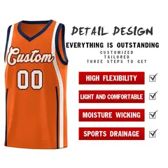 Orange Navy-White Ribbon Pattern Basketball Kits 2