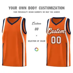 Orange Navy-White Ribbon Pattern Basketball Kits 3