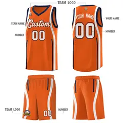 Orange Navy-White Ribbon Pattern Basketball Kits 5