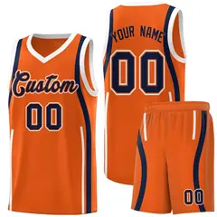 Orange Navy-White Ribbon Pattern Basketball Kits 1