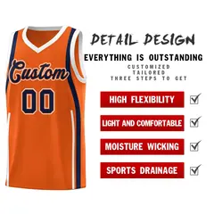 Orange Navy-White Ribbon Pattern Basketball Kits 2