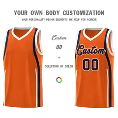 Orange Navy-White Ribbon Pattern Basketball Kits 3