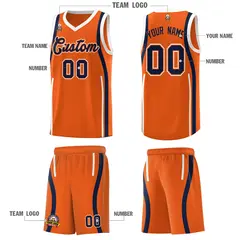 Orange Navy-White Ribbon Pattern Basketball Kits 5