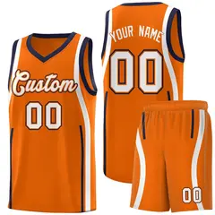 Orange Navy-White Ribbon Pattern Basketball Kits 1