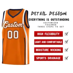 Orange Navy-White Ribbon Pattern Basketball Kits 2
