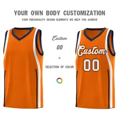 Orange Navy-White Ribbon Pattern Basketball Kits 3