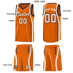 Orange Navy-White Ribbon Pattern Basketball Kits 5