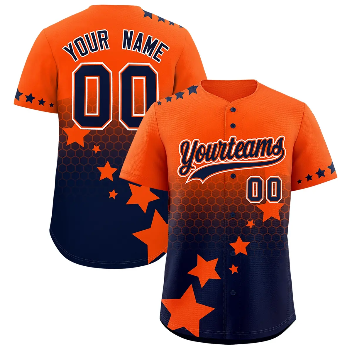 Orange Navy White Rising Stars Gradient Baseball Jersey