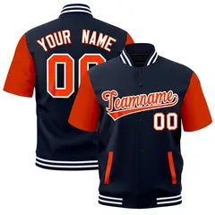 Orange Navy White Short Sleeve Full-Snap Varsity Jacket 1