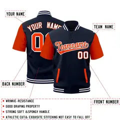Orange Navy White Short Sleeve Full-Snap Varsity Jacket 2
