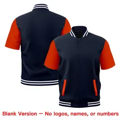 Orange Navy White Short Sleeve Full-Snap Varsity Jacket 7