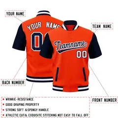 Orange Navy White Short Sleeve Full-Snap Varsity Jacket 2