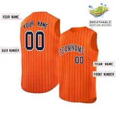 Orange Navy-White Sleeveless Striped Fashion Baseball Jersey 2