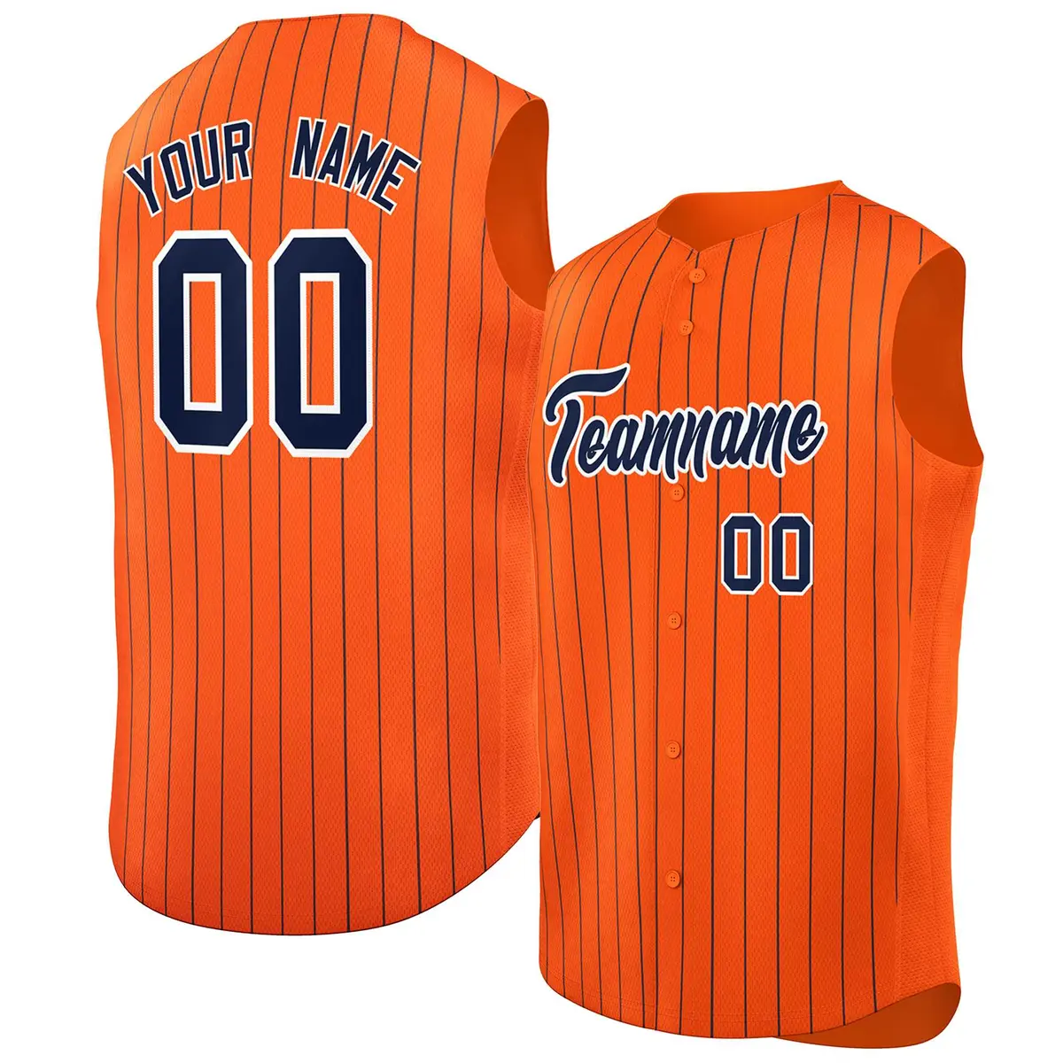 Orange Navy-White Sleeveless Striped Fashion Baseball Jersey