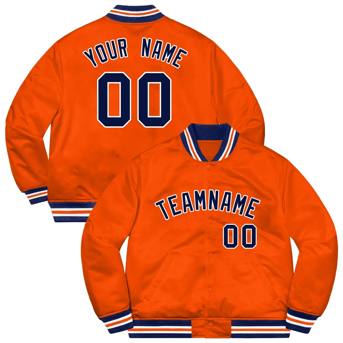 Orange Navy-White Solid Varsity Full-Snap Letterman Jacket