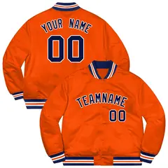 Orange Navy-White Solid Varsity Full-Snap Letterman Jacket 1