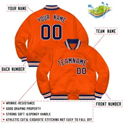 Orange Navy-White Solid Varsity Full-Snap Letterman Jacket 2