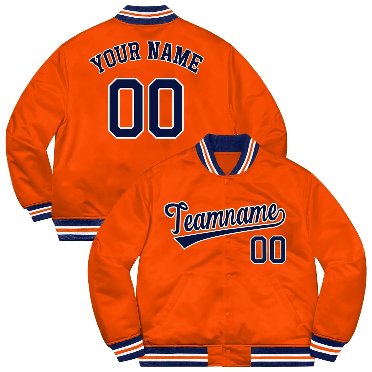 Orange Navy-White Solid Varsity Full-Snap Letterman Jacket