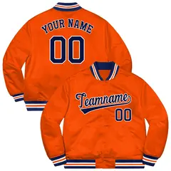 Orange Navy-White Solid Varsity Full-Snap Letterman Jacket 1