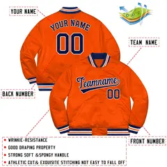 Orange Navy-White Solid Varsity Full-Snap Letterman Jacket 2
