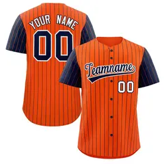 Orange Navy-White Stripe Raglan Sleeves Baseball Jersey