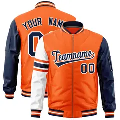 Orange Navy-White Stripe Raglan Varsity Full-Zip Letterman Bomber Jacket 1