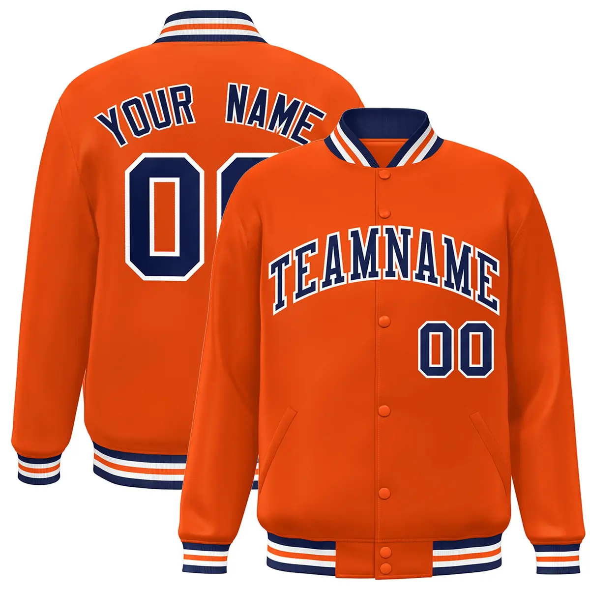Orange Navy-White Two Tone Varsity Full-Snap Letterman Jacket