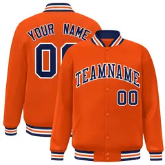 Orange Navy-White Two Tone Varsity Full-Snap Letterman Jacket