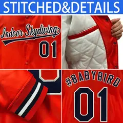 Orange Navy-White Two Tone Varsity Full-Snap Letterman Jacket 4