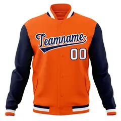 Orange Navy-White Varsity Full-Snap Raglan Letterman Baseball Jacket 5