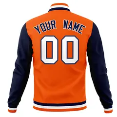 Orange Navy-White Varsity Full-Snap Raglan Letterman Baseball Jacket 6