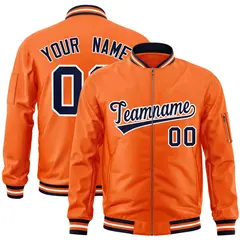 Orange Navy-White Varsity Full-Zip Letterman Bomber Jacket 1