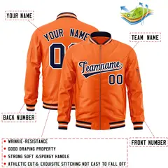 Orange Navy-White Varsity Full-Zip Letterman Bomber Jacket 2